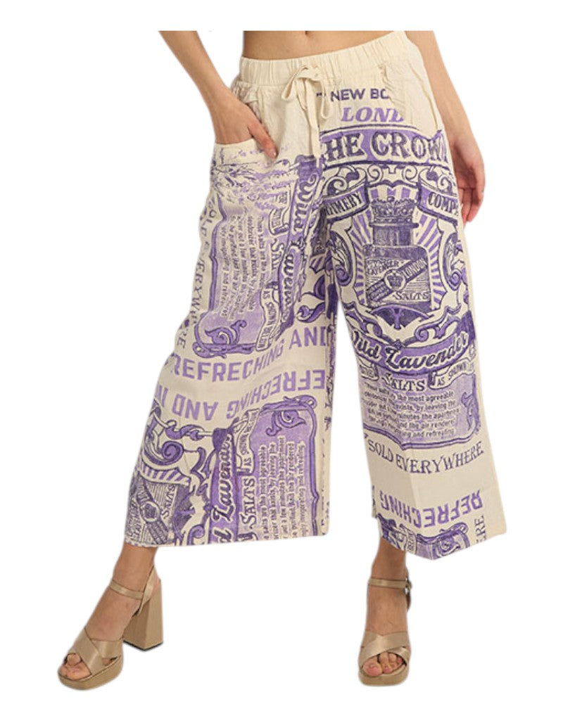 vintage wild lavender salts feed sack wide leg pants