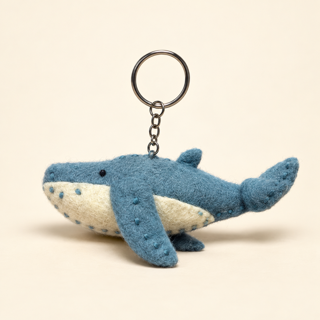 Handmade felt babyblue whale keychain
