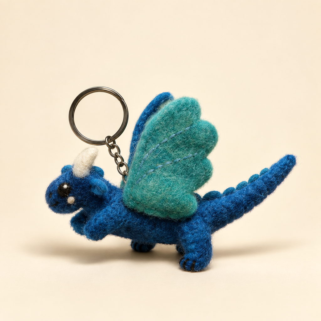 Handmade felt blue dragon keychain