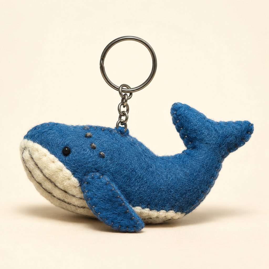Handmade felt blue whale keychain