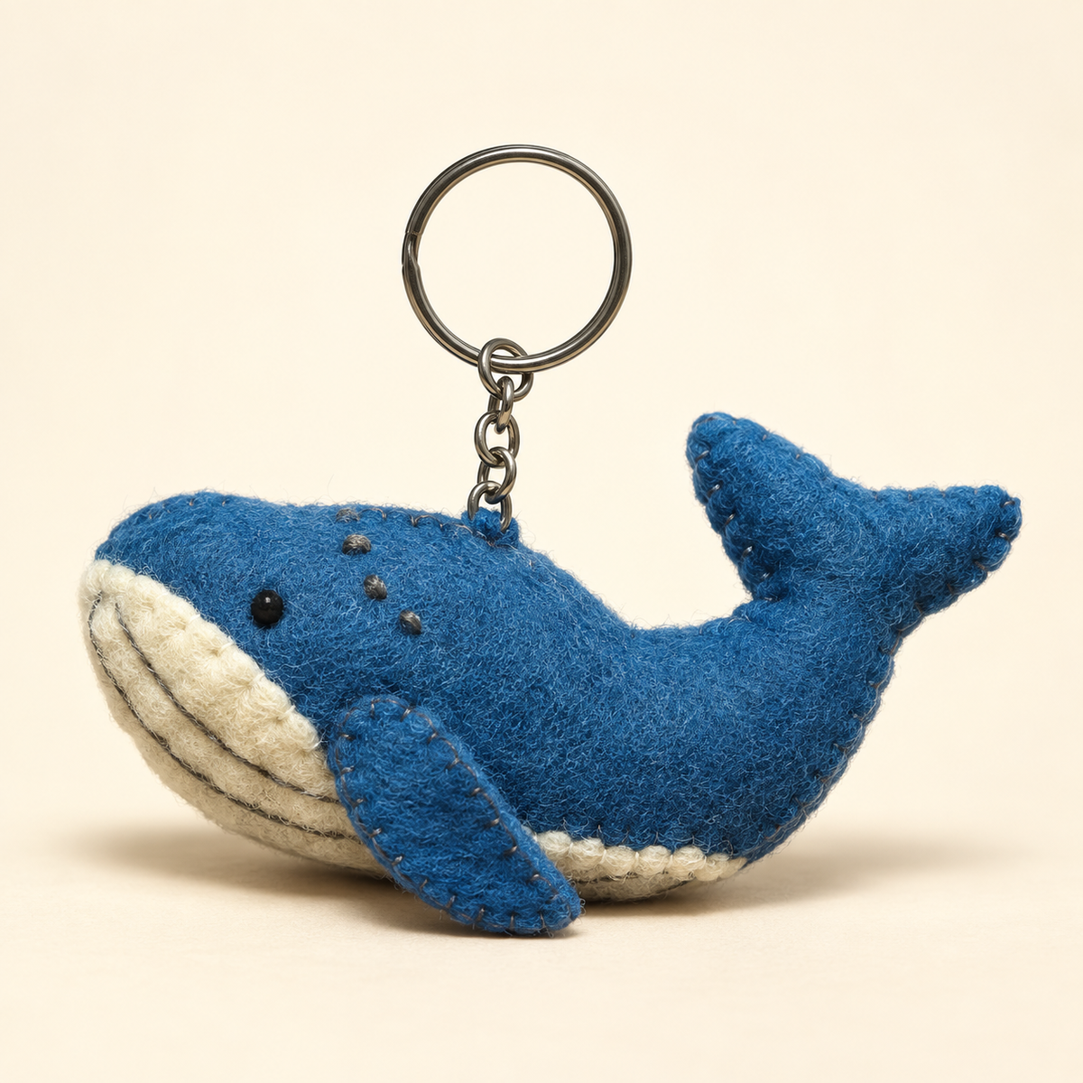 Handmade felt blue whale keychain
