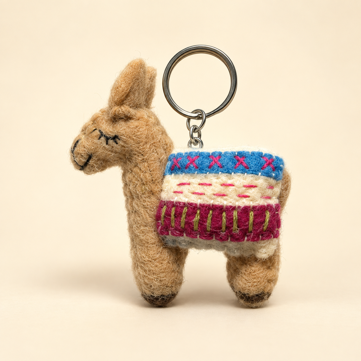 Handmade felt brown llama keychain