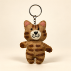Handmade felt brown striped paw keychain