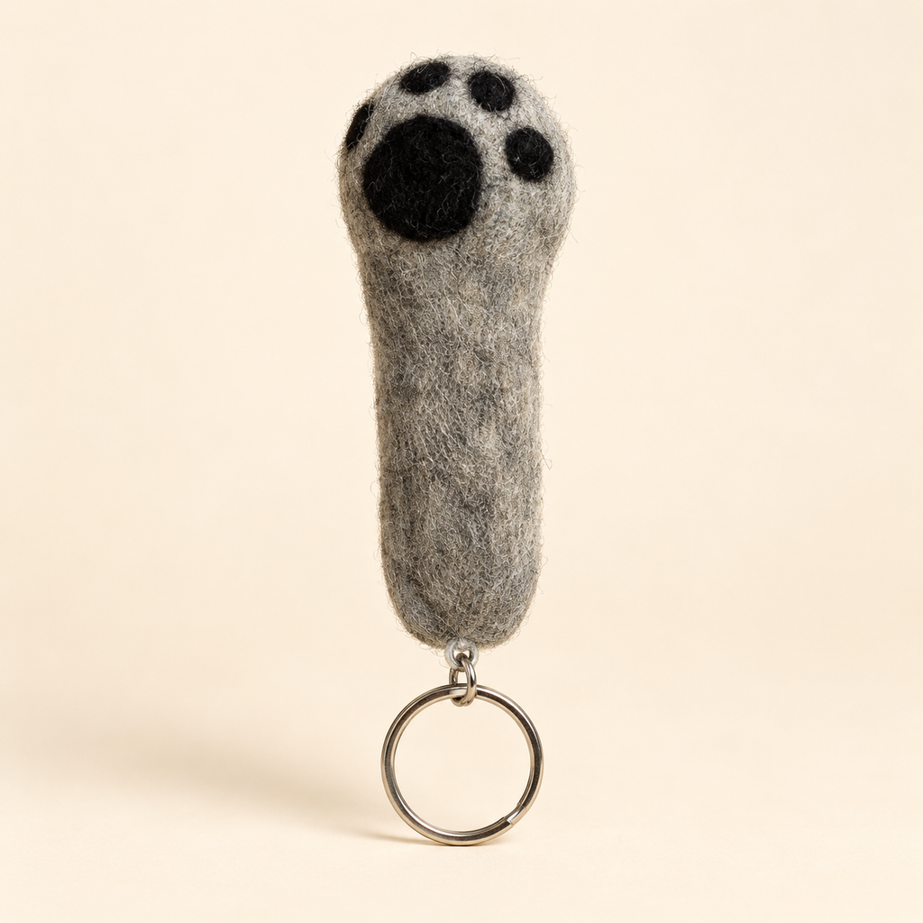 Handmade felt gray paw keychain