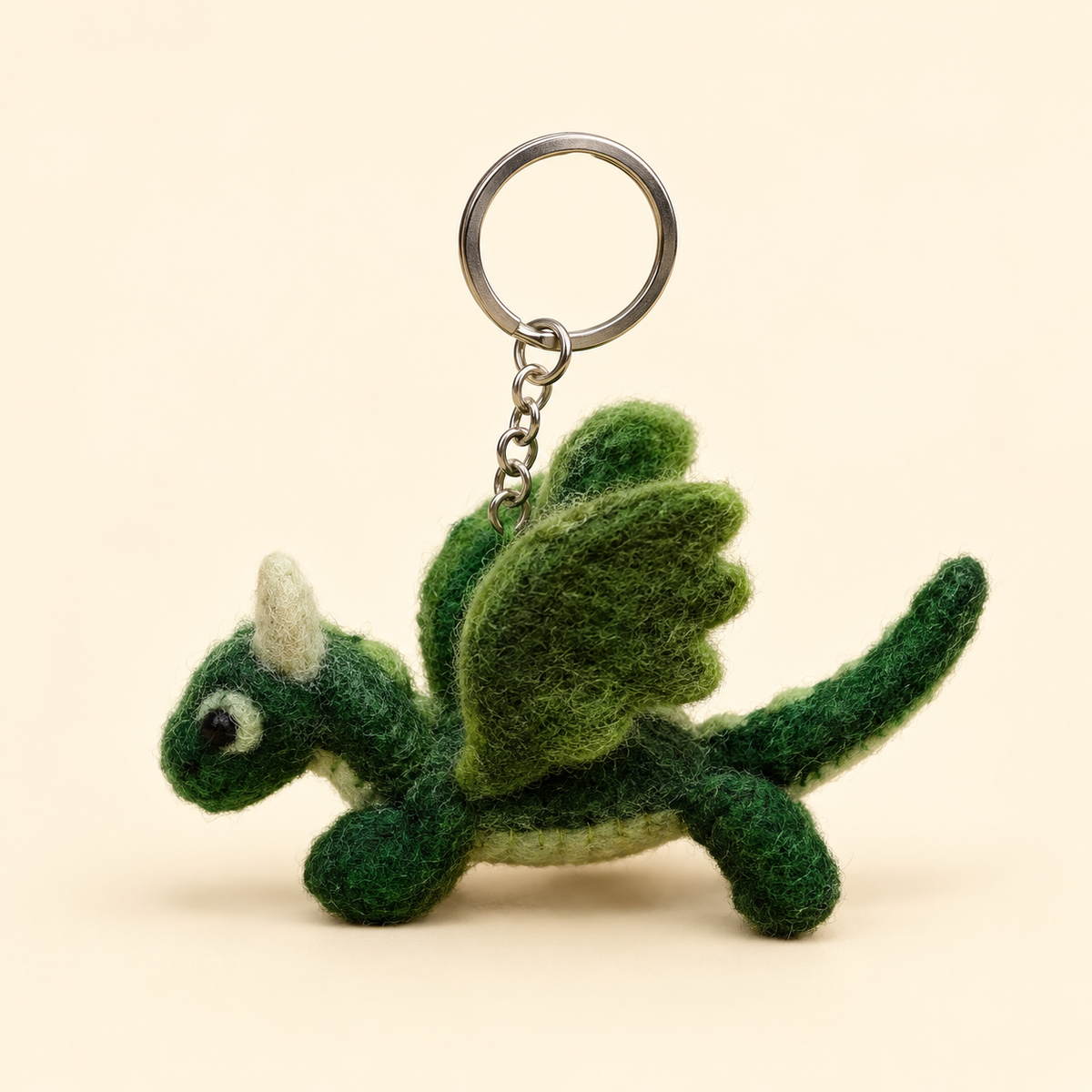 Handmade felt green dragon keychain