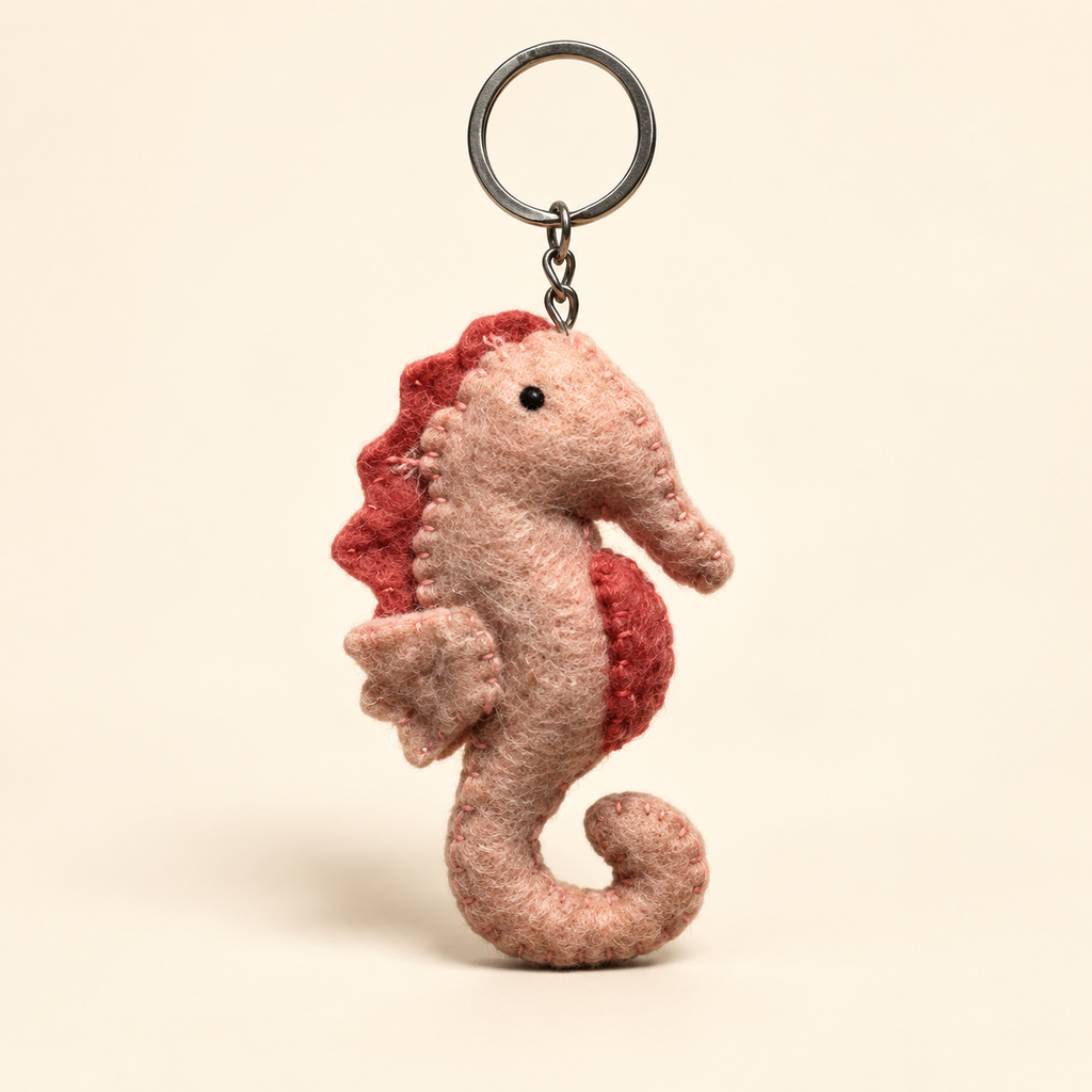 Handmade felt seahorse keychain