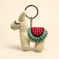 Handmade felt white blue llama keychain