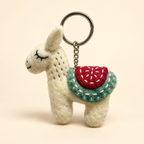 Handmade felt white blue llama keychain