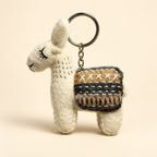 Handmade felt white brown llama keychain