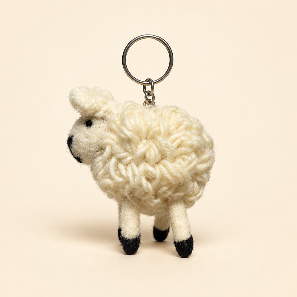 Handmade felt white sheep keychain