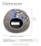 Gray & Blue Tree felt cat cave — size guide in centimeters and inches
