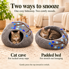 Gray & Blue Tree felt cat cave — two ways to use: cat cave and padded bed