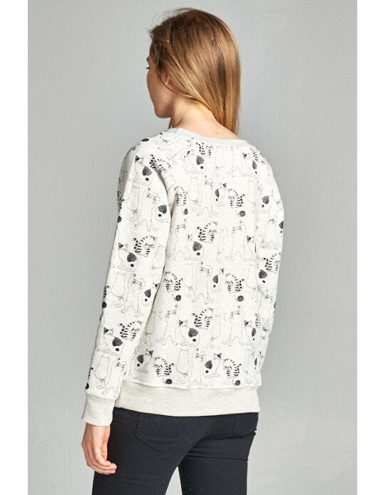 Dancing Cat Print Sweatshirt: Soft Fleece Pullover