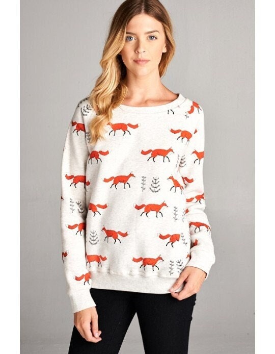 Holiday Sweatshirt Gift Foxy & Free: Fleece Sweatshirt with Playful All-Over Fox Print