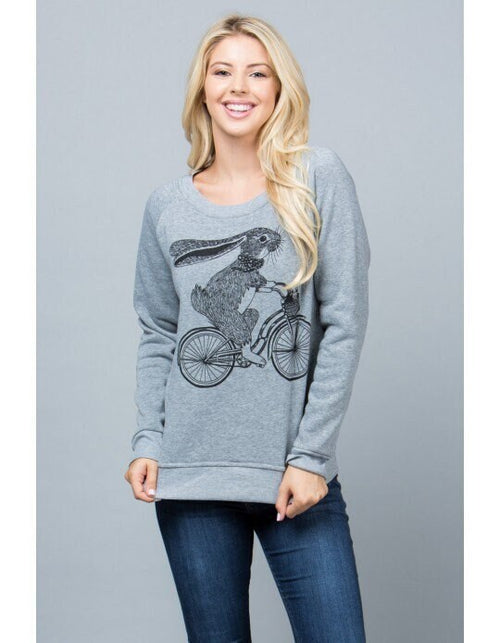 Bunny on Bike Sweatshirt: Women's Fleece Crewneck, Easter Gift