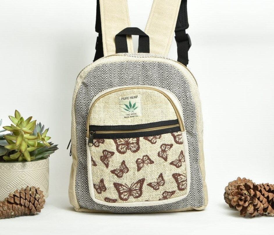 Hemp Butterfly Backpack: Eco-Friendly Small Rucksack, Nature Lover Gift
