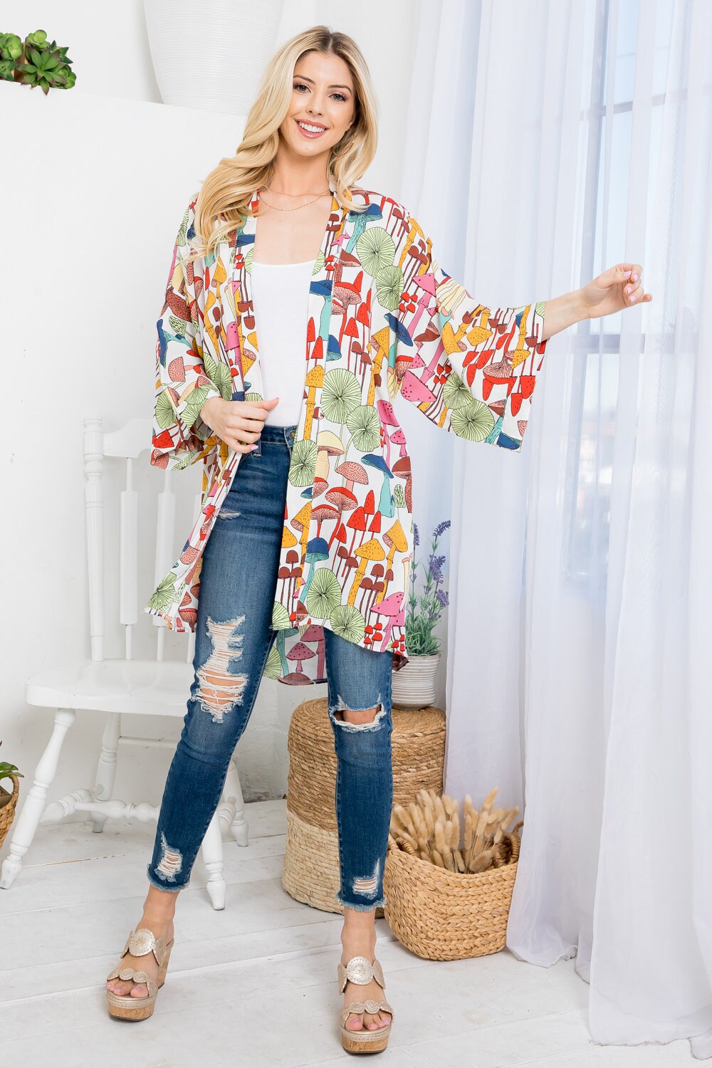 Mushroom Print Kimono - Bohemian Festival Style (S-1XL)