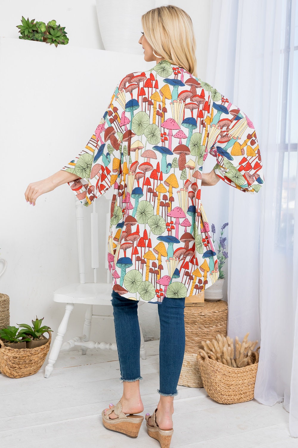 Mushroom Print Kimono - Bohemian Festival Style (S-1XL)