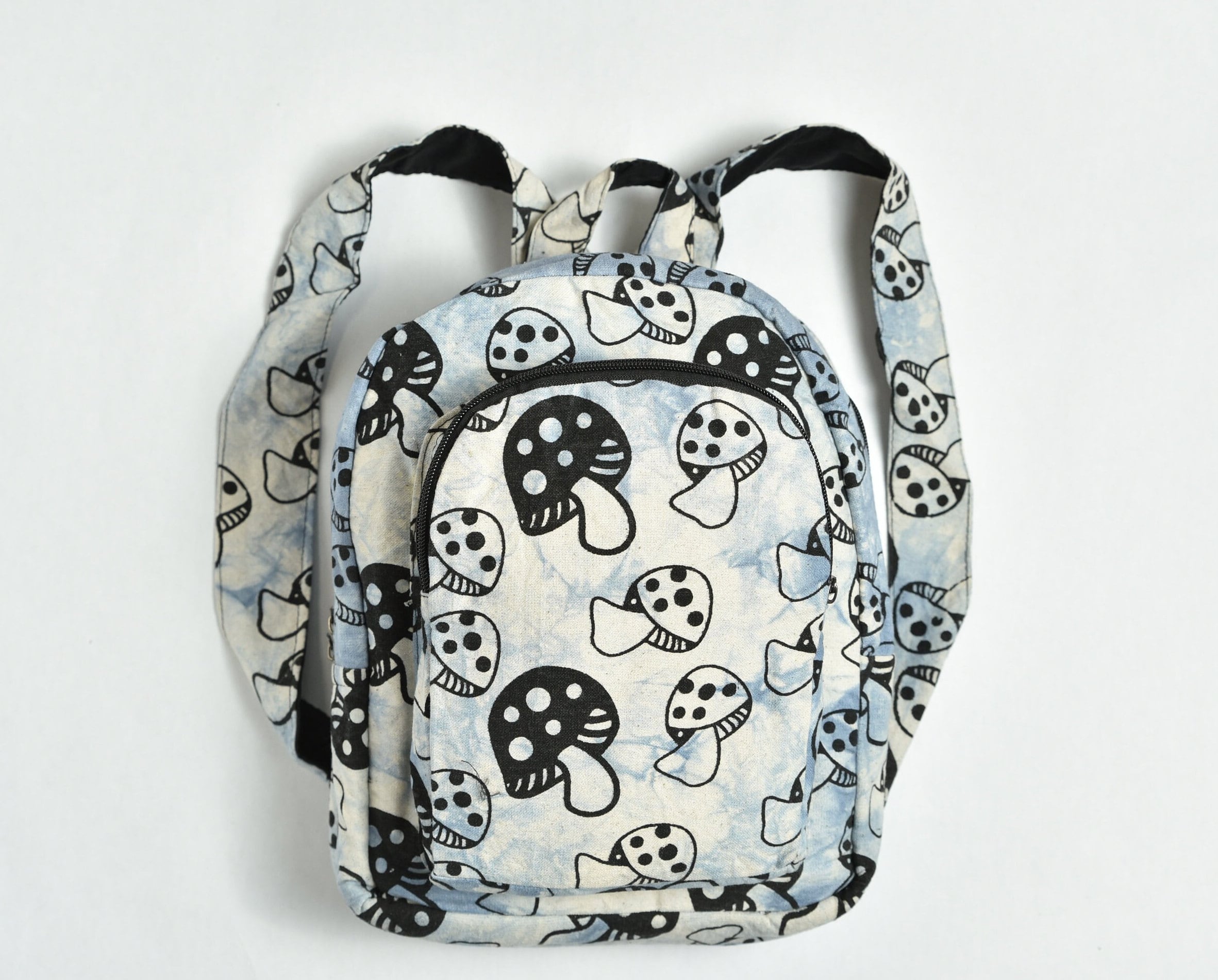 Handmade Tie Dye Mushroom Backpack: Small Cotton Daypack