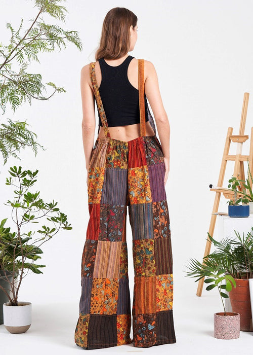 100% Cotton Mushroom Print Unique One of a Kind Patchwork Unisex Overalls | One Size Fits All | S, M, L, XL | 3 Adjustable Lengths