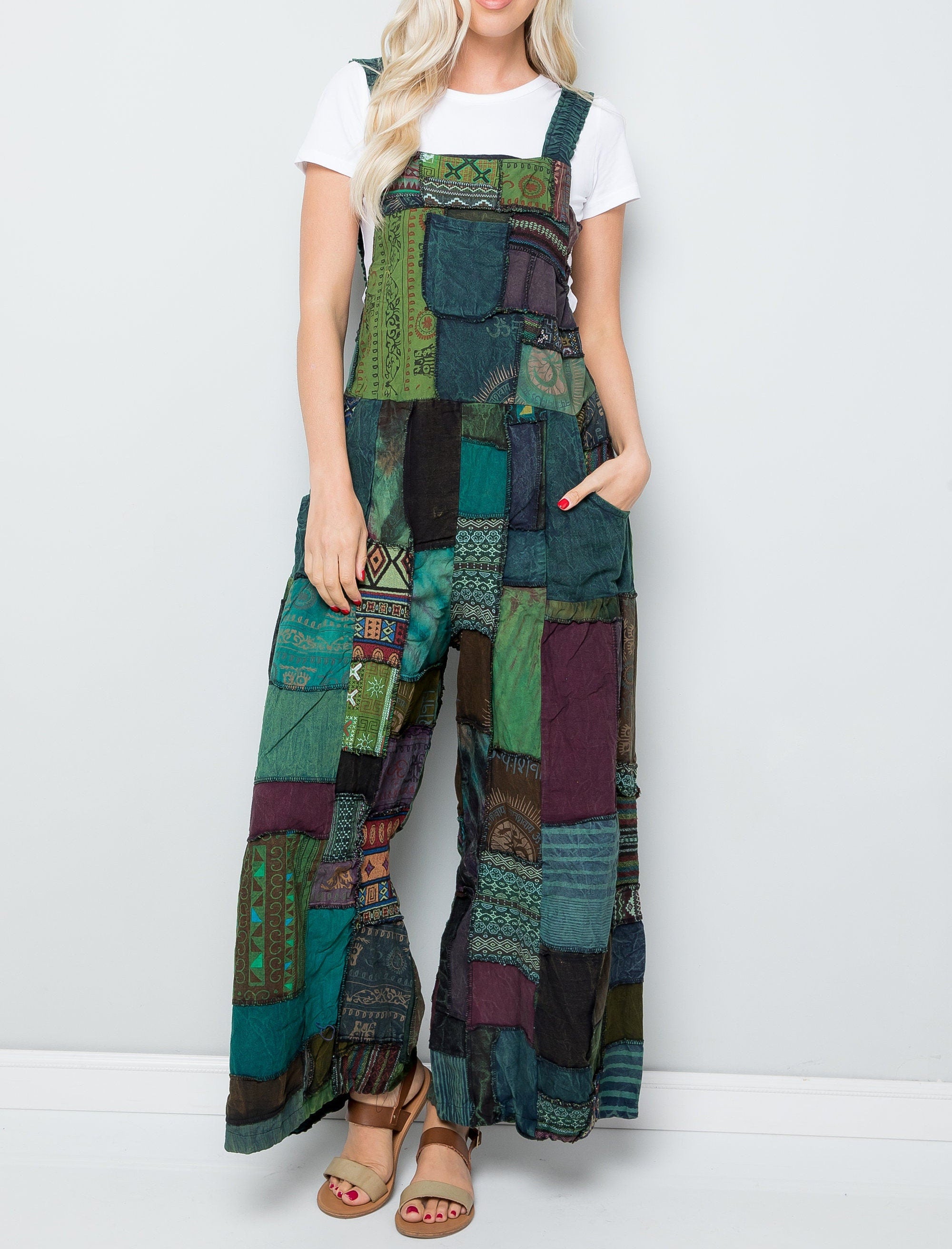 Patchwork Cotton Overalls | One Size, Adjustable Lengths