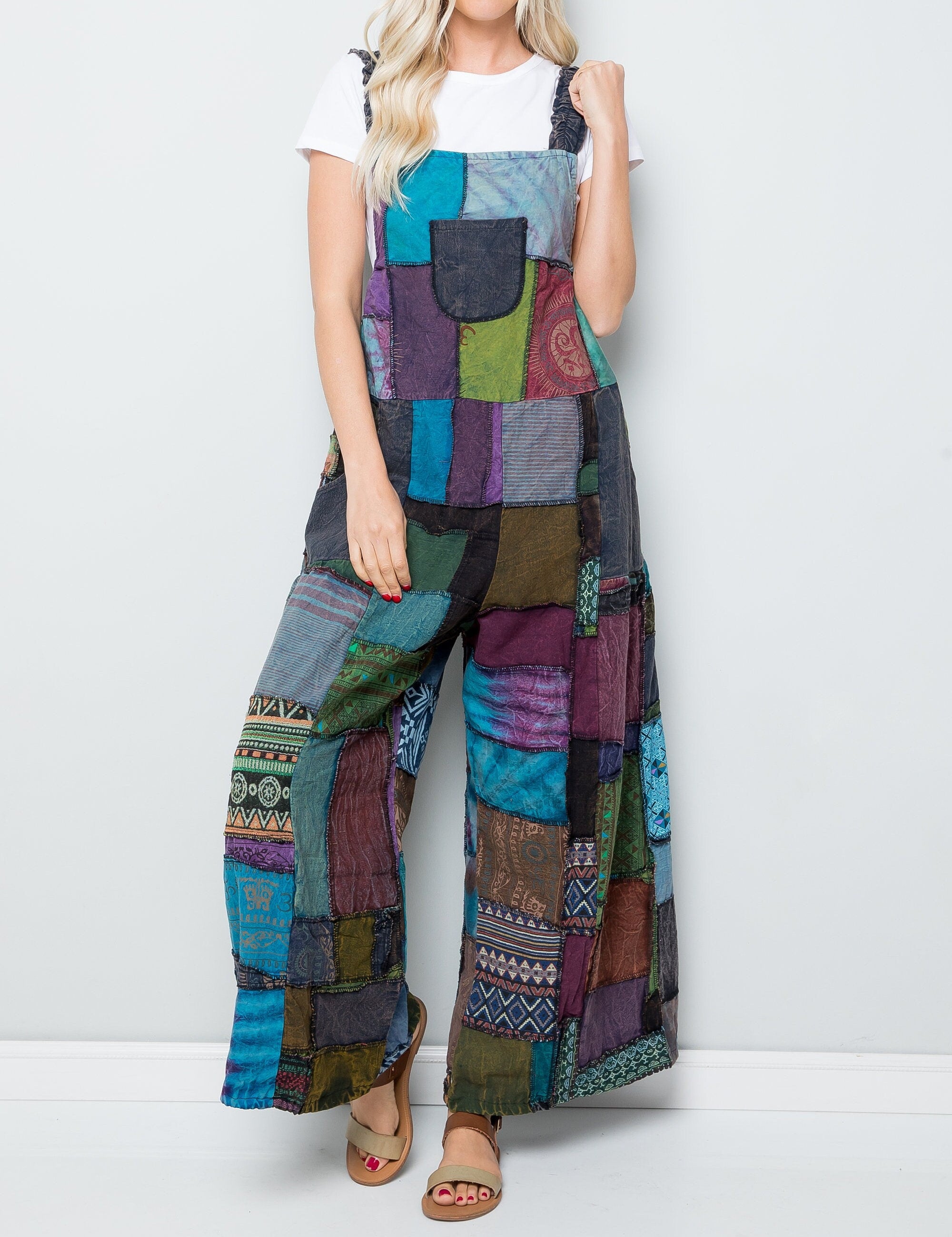 Patchwork Cotton Overalls | One Size, Adjustable Lengths