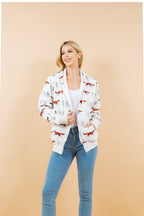 Fox Print Fleece Hoodie: Women's Cotton-Blend Animal Zippered Sweatshirt