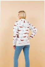 Fox Print Fleece Hoodie: Women's Cotton-Blend Animal Zippered Sweatshirt