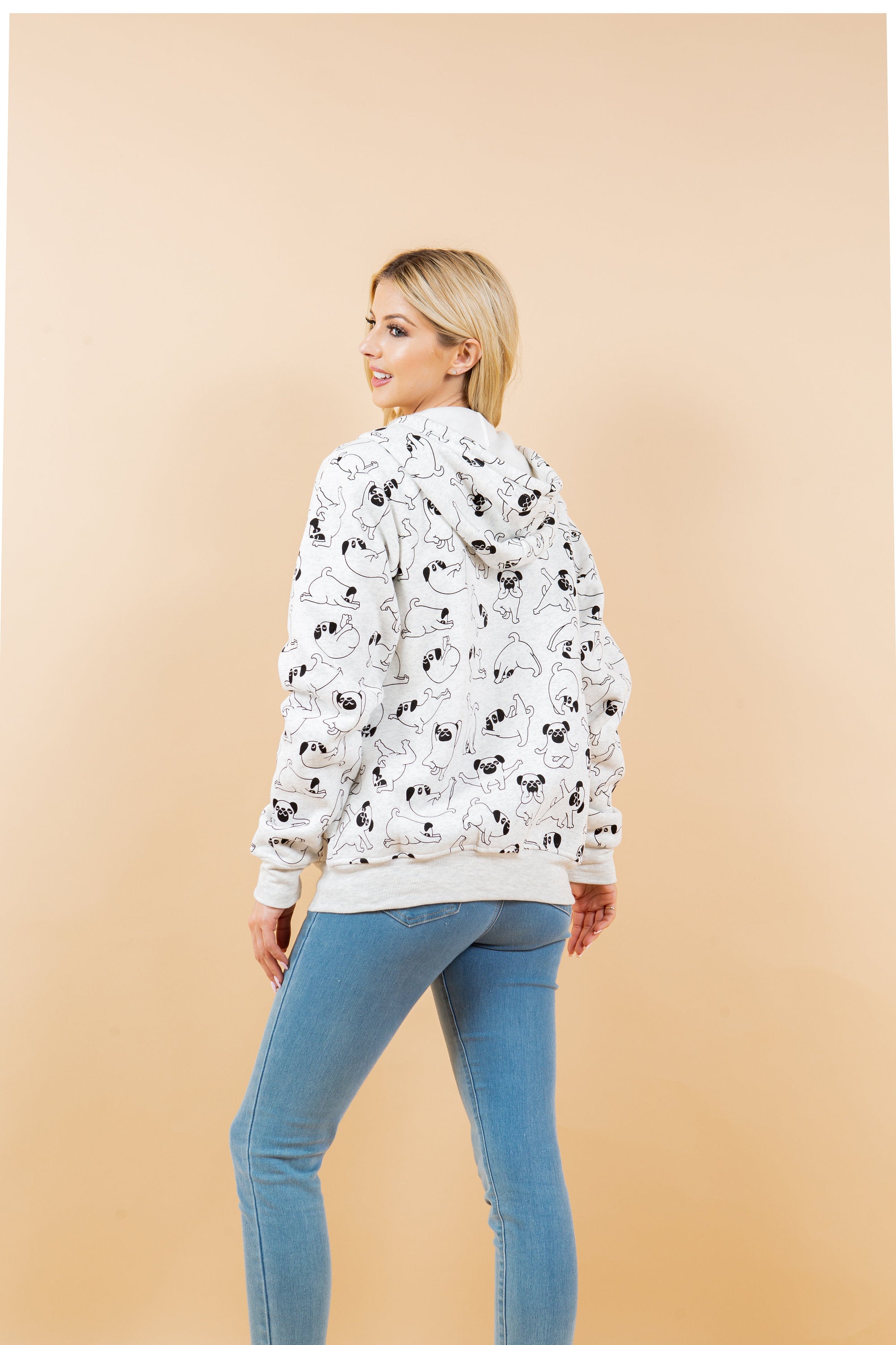Yoga Dog Print Fleece Hoodie - Cozy Dog Mom Gift