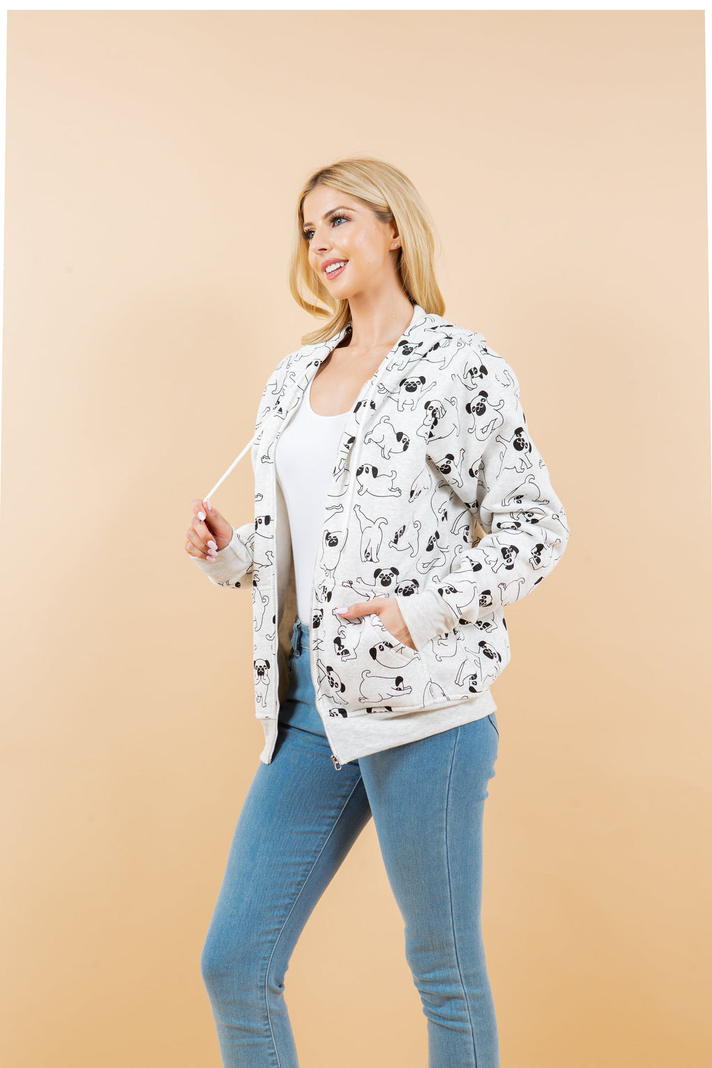 Yoga Dog Print Fleece Hoodie - Cozy Dog Mom Gift