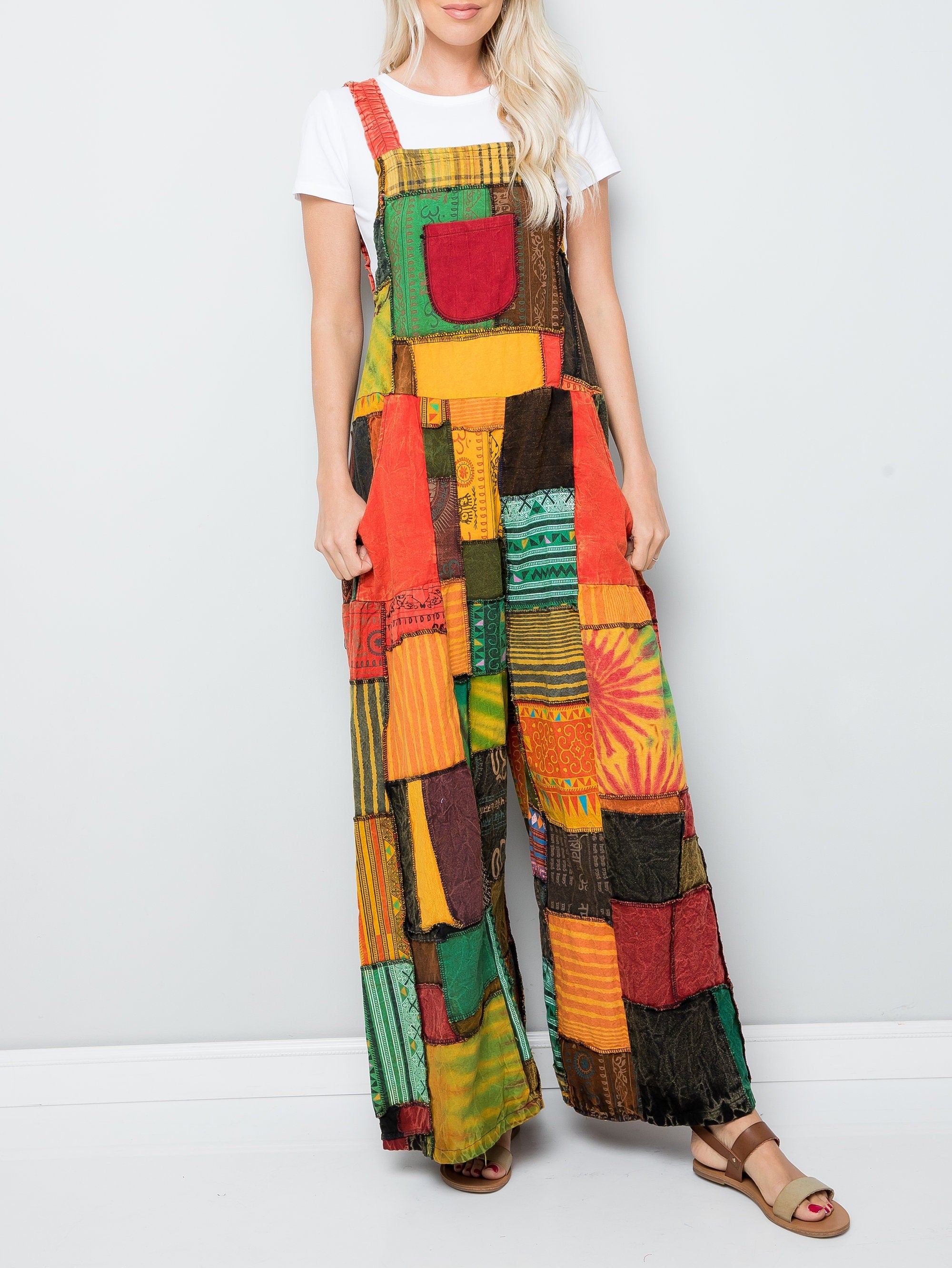 Patchwork Cotton Overalls | One Size, Adjustable Lengths