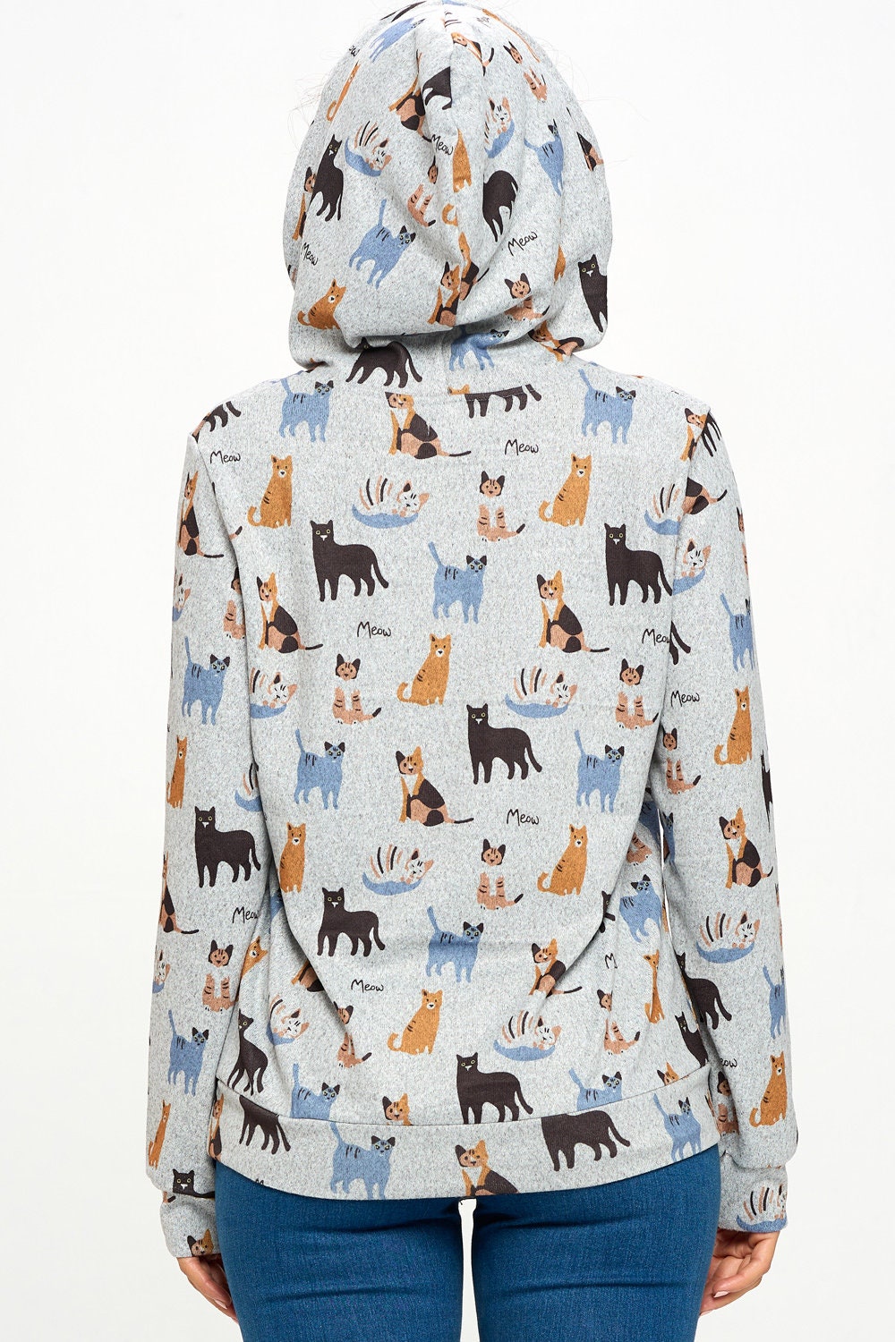 Purrfectly Playful: Lightweight Zip-Up Hoodie with Multicolor Cat Design S-3XL