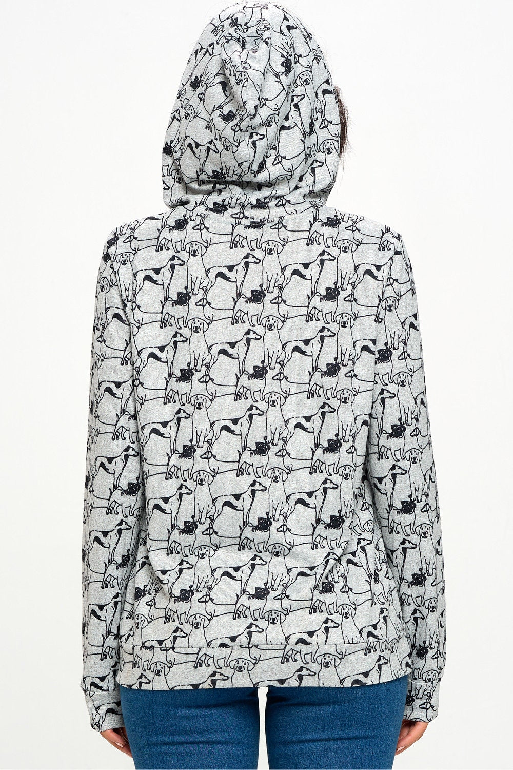 Pack Pals: Grey Lightweight Zip-Up Hoodie with Playful Dog Crew