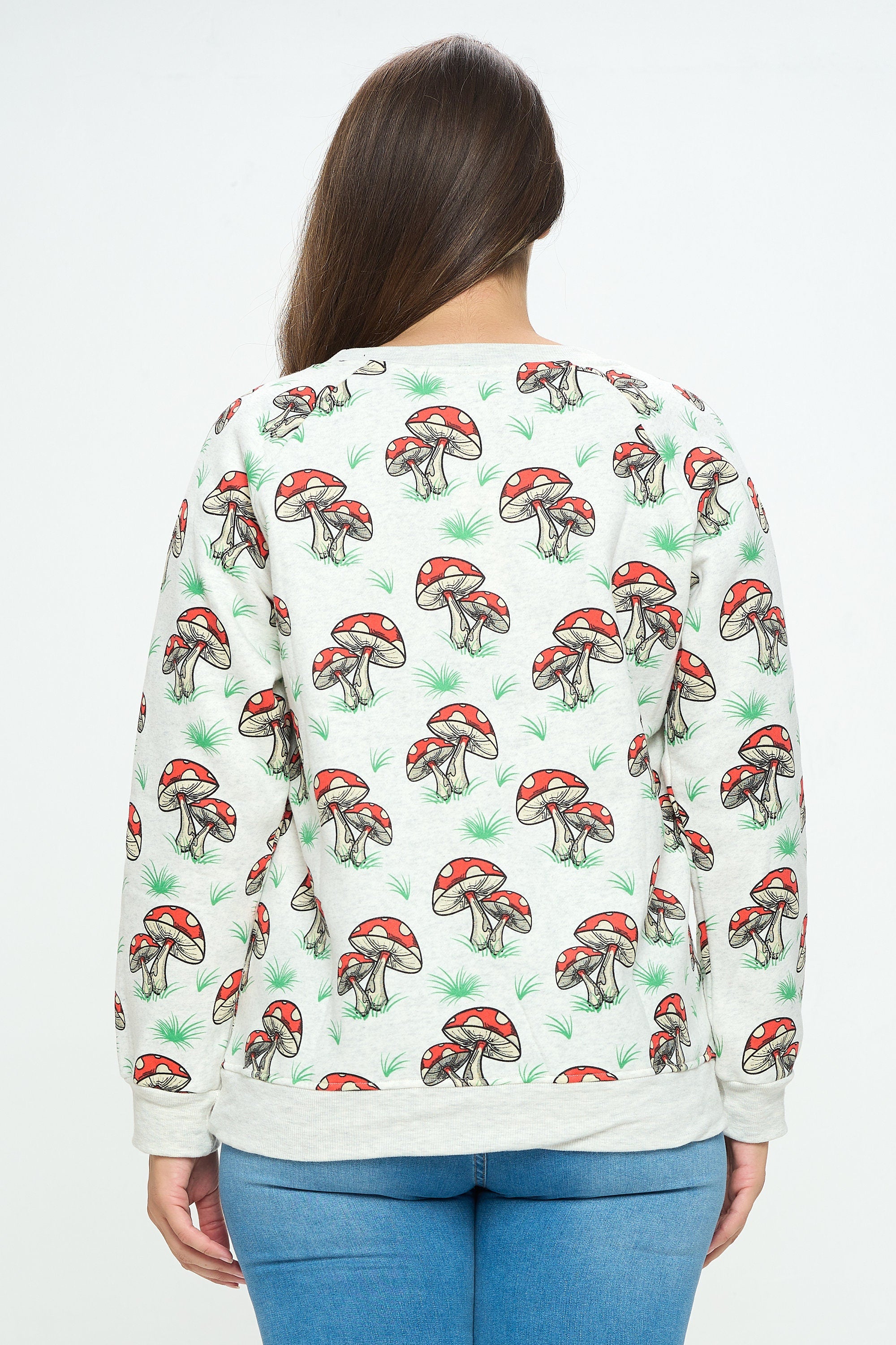 Funky Mushroom Print Sweatshirt: Fleece Lined Crewneck