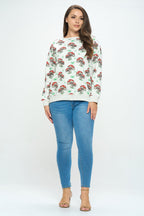 Funky Mushroom Print Sweatshirt: Fleece Lined Crewneck