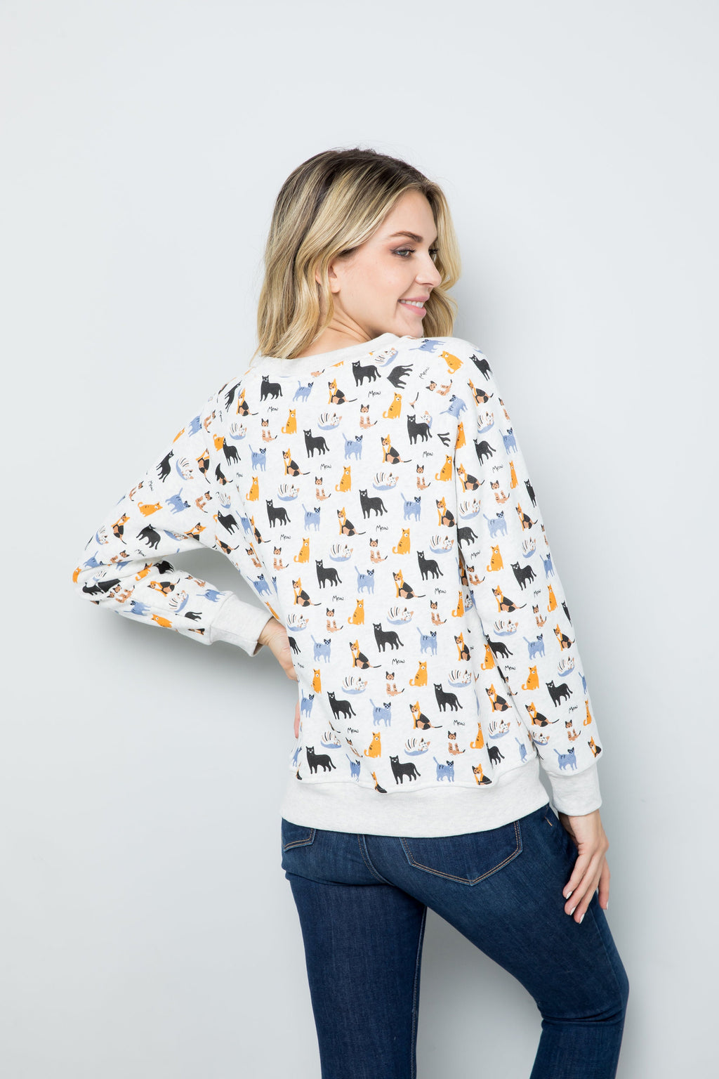 Purrfectly Pawsome: Fleece Sweatshirt with Vibrant All-Over Cat Print, Holiday Sweatshirt Gift