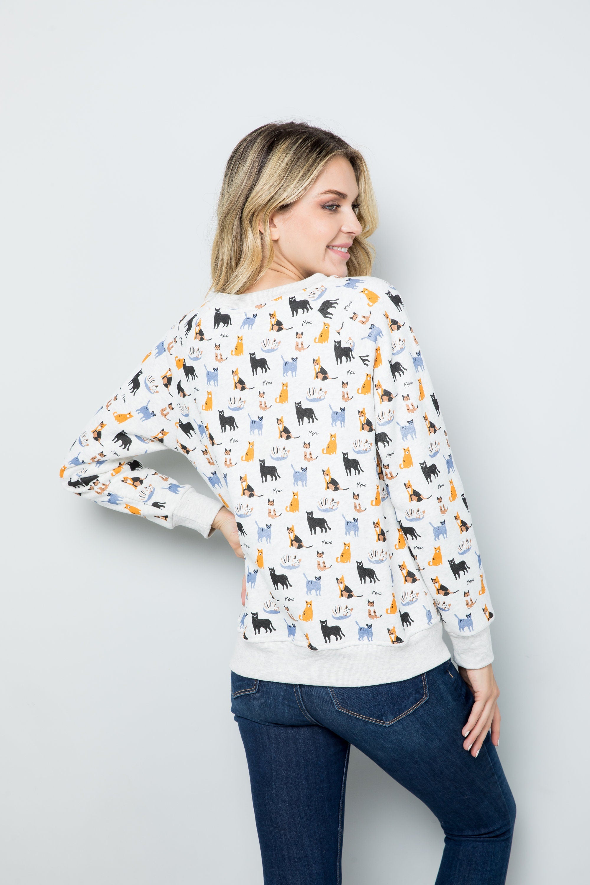 Purrfectly Pawsome: Fleece Sweatshirt with Vibrant All-Over Cat Print, Holiday Sweatshirt Gift