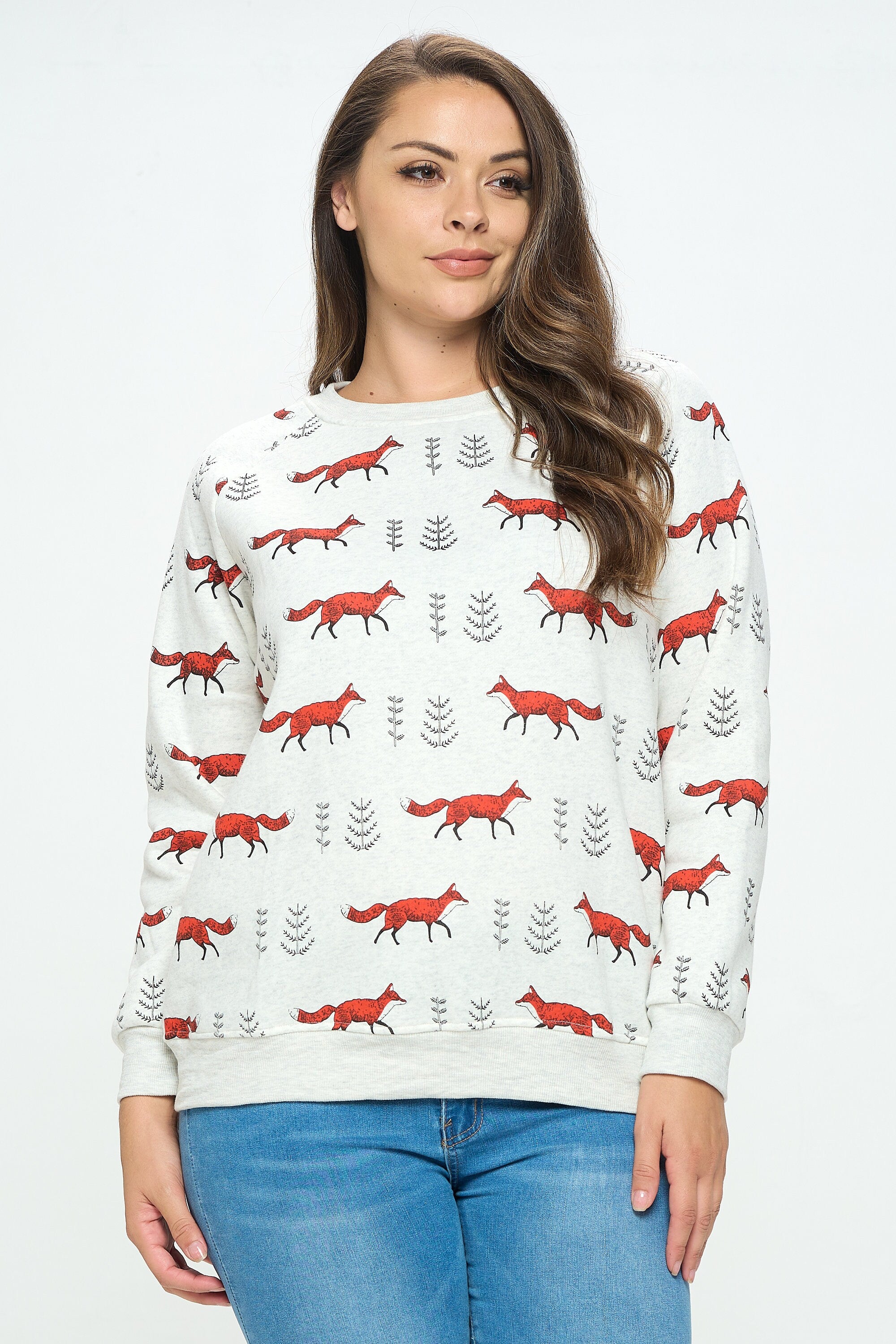 Holiday Sweatshirt Gift Foxy & Free: Fleece Sweatshirt with Playful All-Over Fox Print