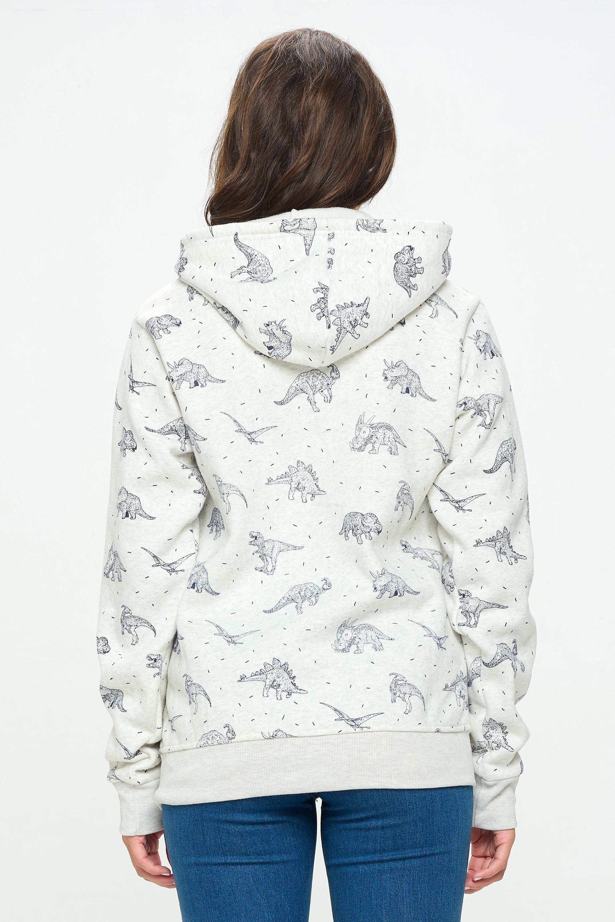 Dinosaur Print Women's Zip Up Hoodie: Soft Fleece Cotton-Poly Blend