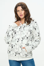Cat Print Fleece Women's Hoodie: Comfy Cotton-Blend Zip-Up