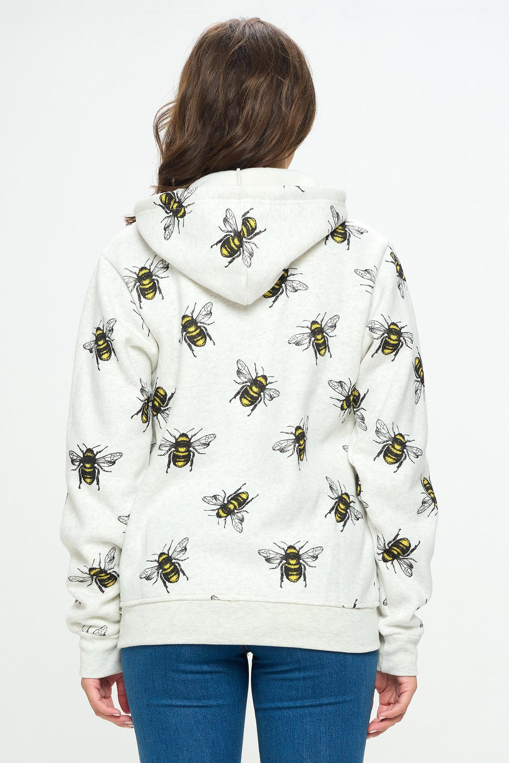 Queen Bee Print Hoodie: Soft Fleece Zip-Up, Animal Lover Gift