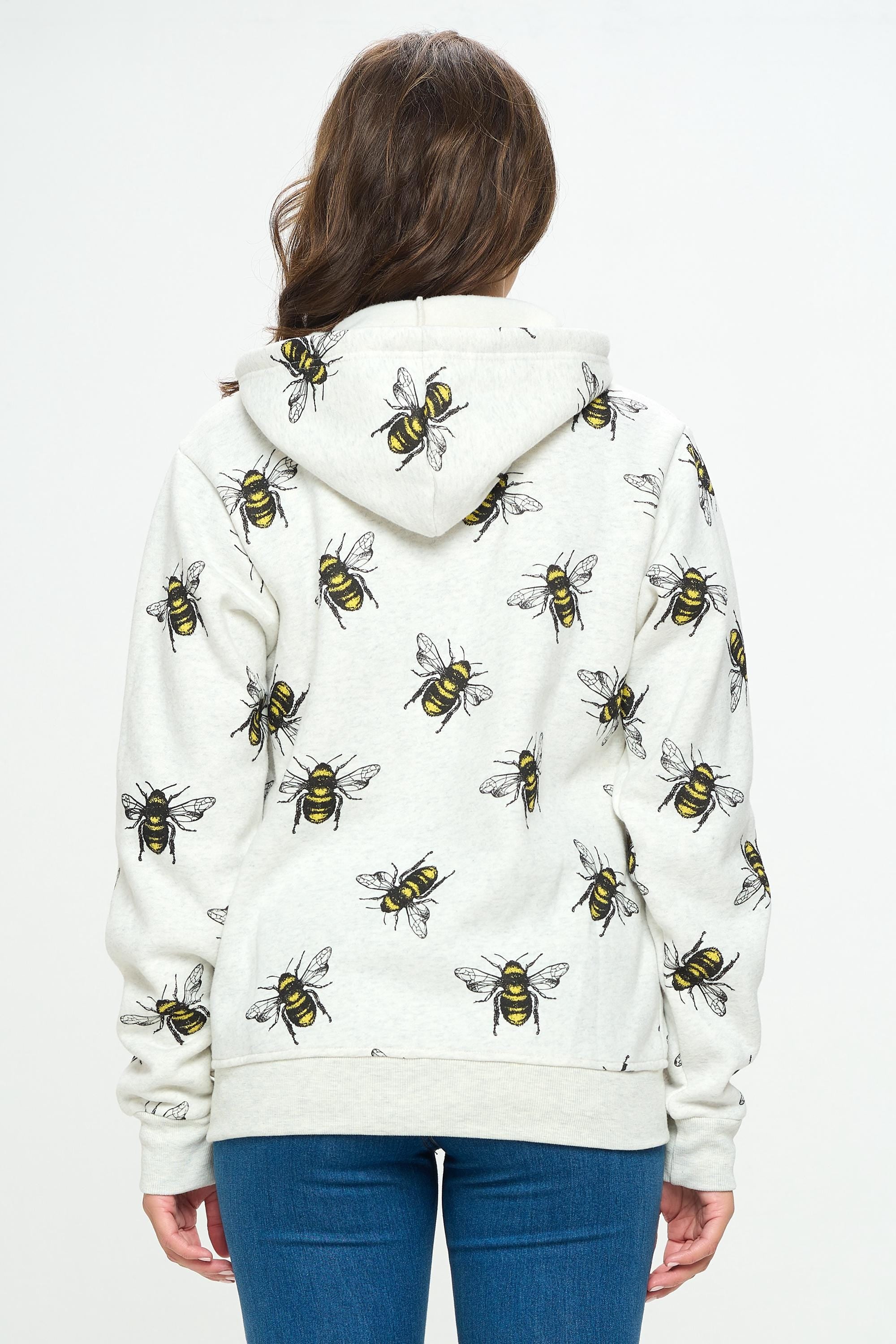Queen Bee Print Hoodie: Soft Fleece Zip-Up, Animal Lover Gift