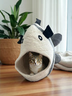 Premium Cat Cave/Bed - Soft Merino Wool, Cozy Round Design Felt - Modern Pet Bed - Wool Cat Bed - Handmade Cat Cave - Free Shipping