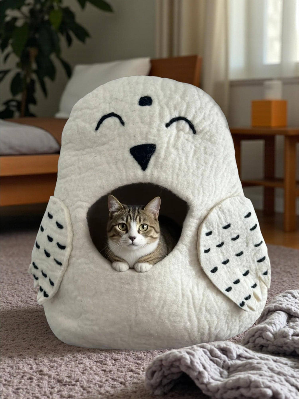 Premium Cat Cave/Bed - Soft Merino Wool, Cozy Round Design Felt - Modern Pet Bed - Wool Cat Bed - Handmade Cat Cave - Free Shipping