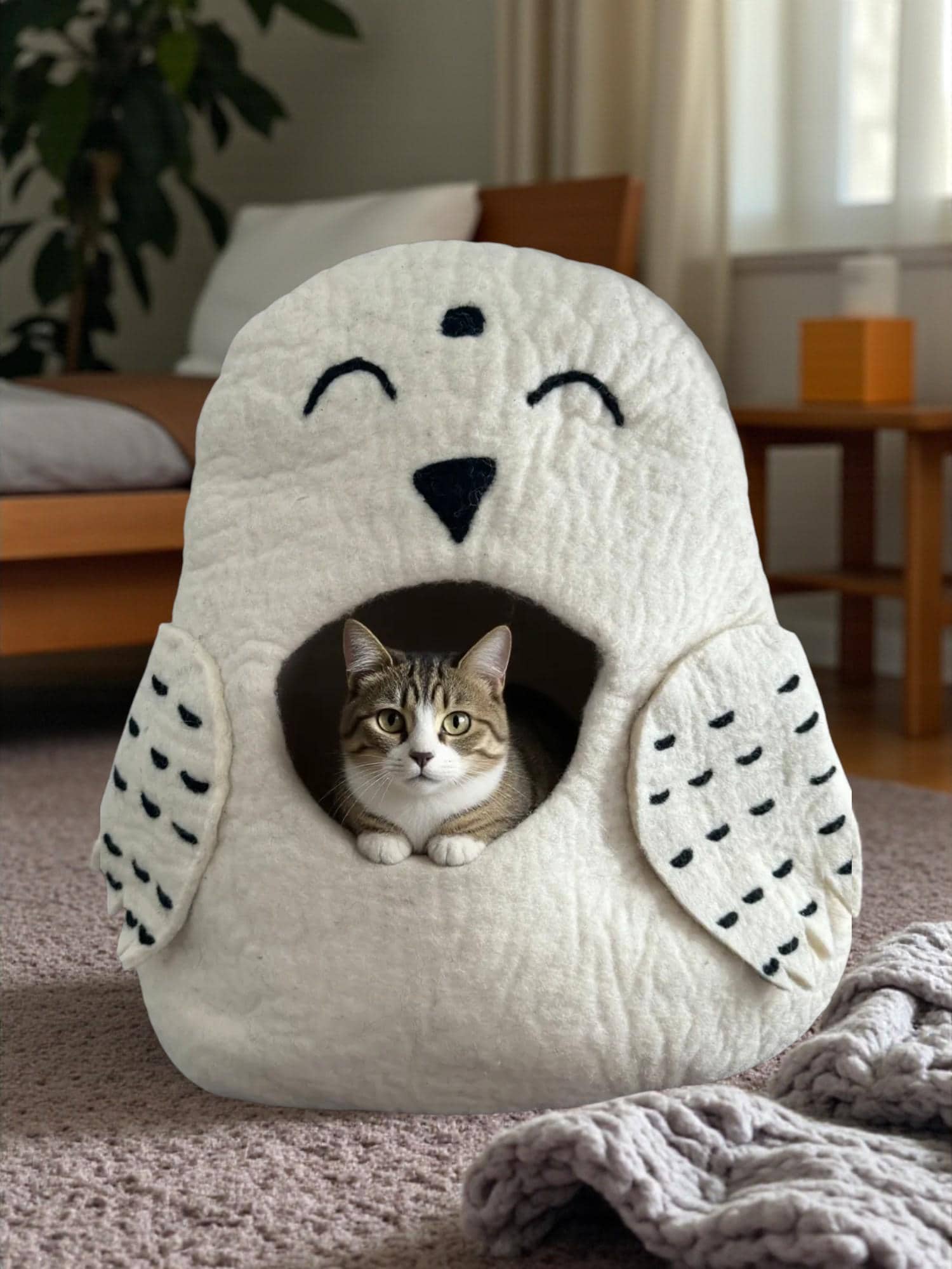 Premium Cat Cave/Bed - Soft Merino Wool, Cozy Round Design Felt - Modern Pet Bed - Wool Cat Bed - Handmade Cat Cave - Free Shipping