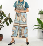 Rabbit Rice Vintage FeedSack Print Cotton Overalls - 100% Cotton - Two Sizes Available