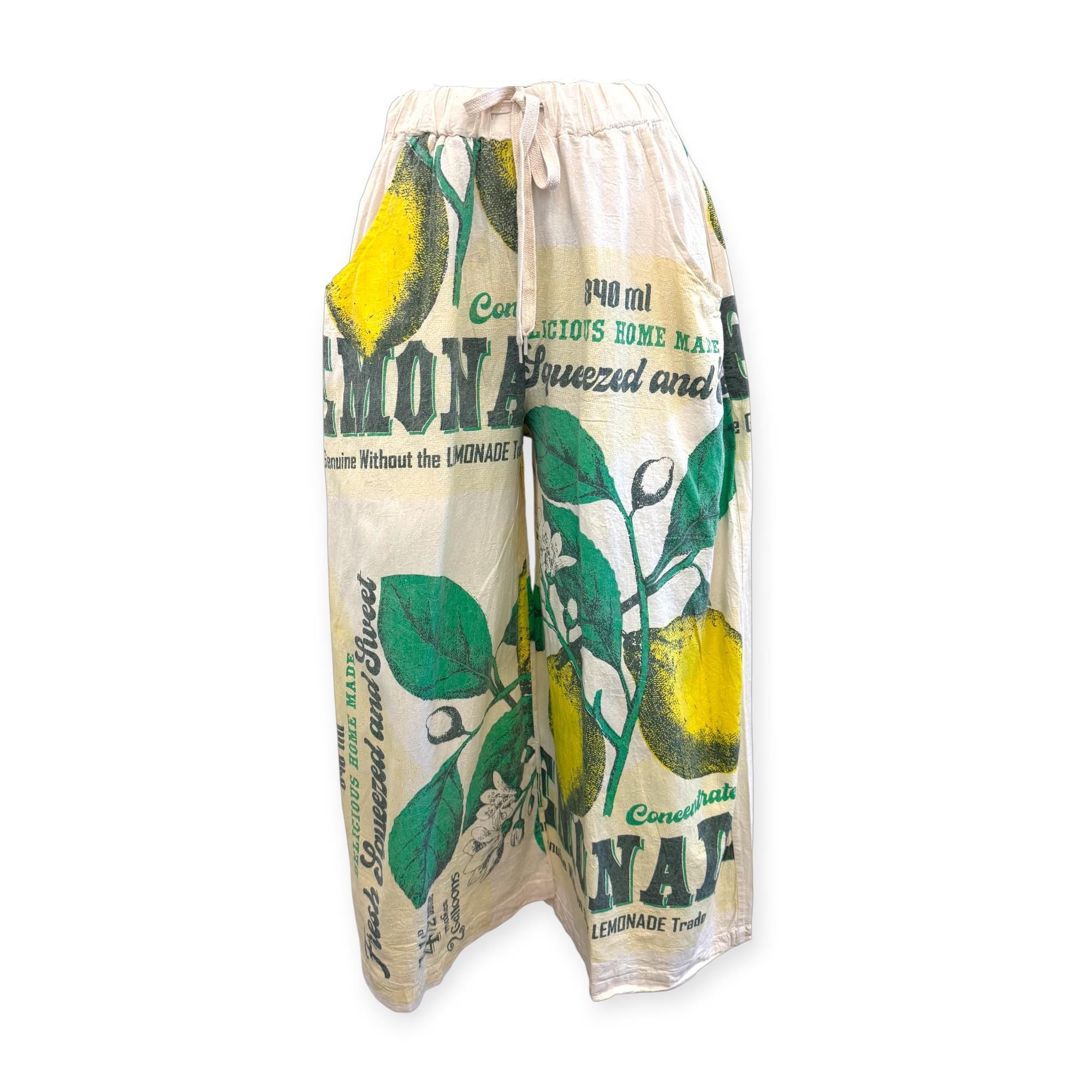 Lemon Vintage FeedSack Print Cotton Wide-Leg - 100% Cotton - One Size