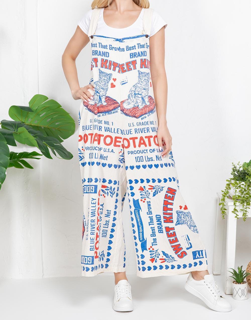Sweet Kitten Vintage FeedSack Print Cotton Overalls - 100% Cotton - Two Sizes Available