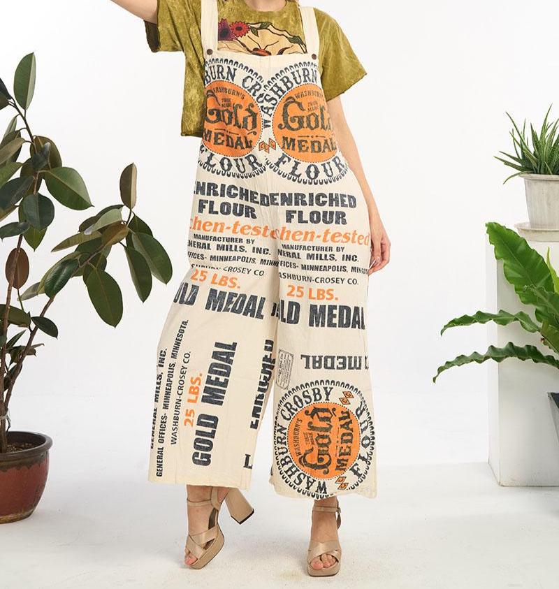 Gold Medal Flour Vintage FeedSack Print Cotton Overalls - 100% Cotton - Two Sizes Available