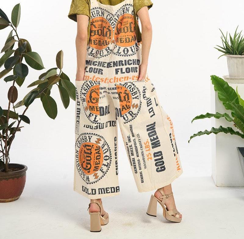 Gold Medal Flour Vintage FeedSack Print Cotton Overalls - 100% Cotton - Two Sizes Available